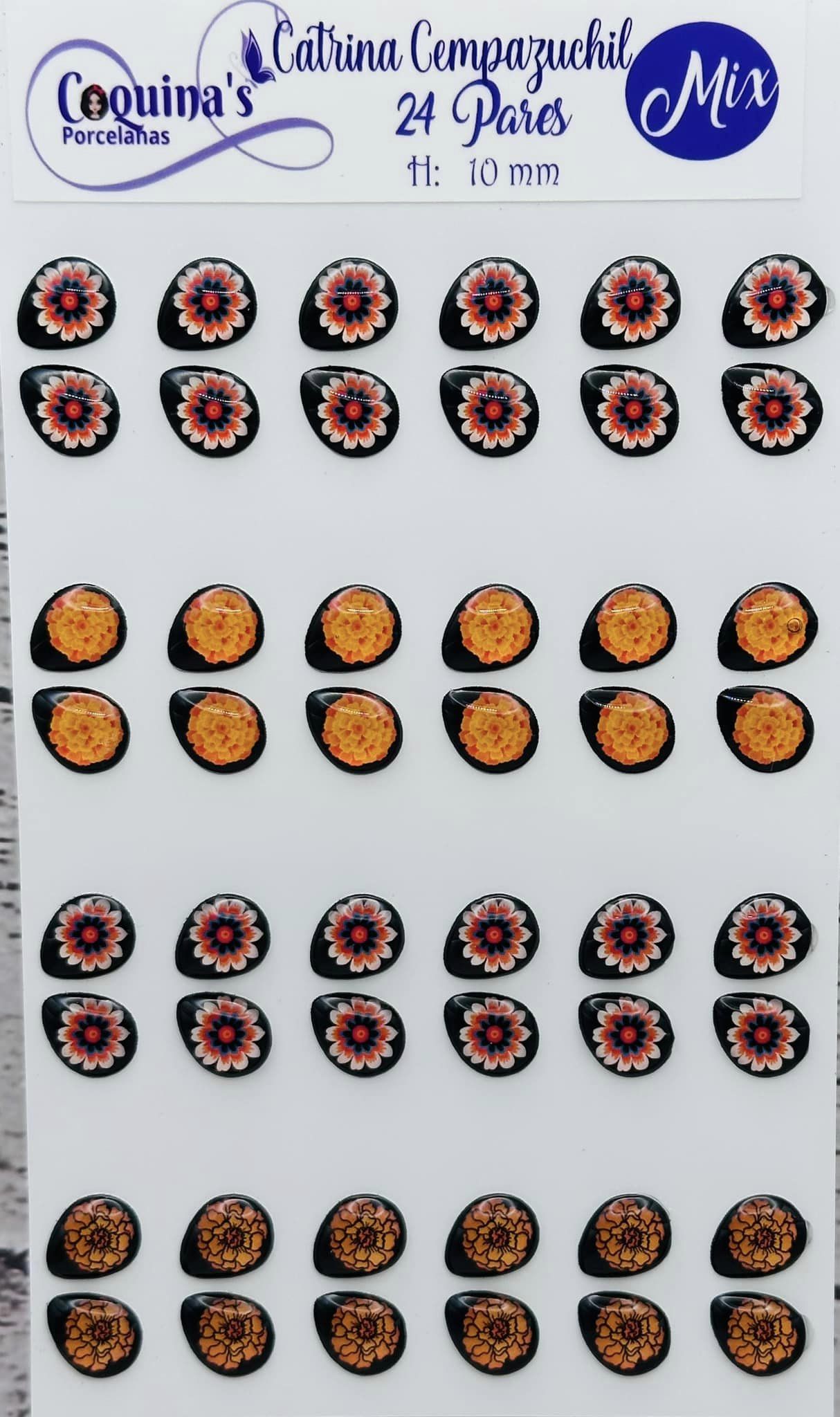 Catrina Cempasuchil 24 pares 10mm